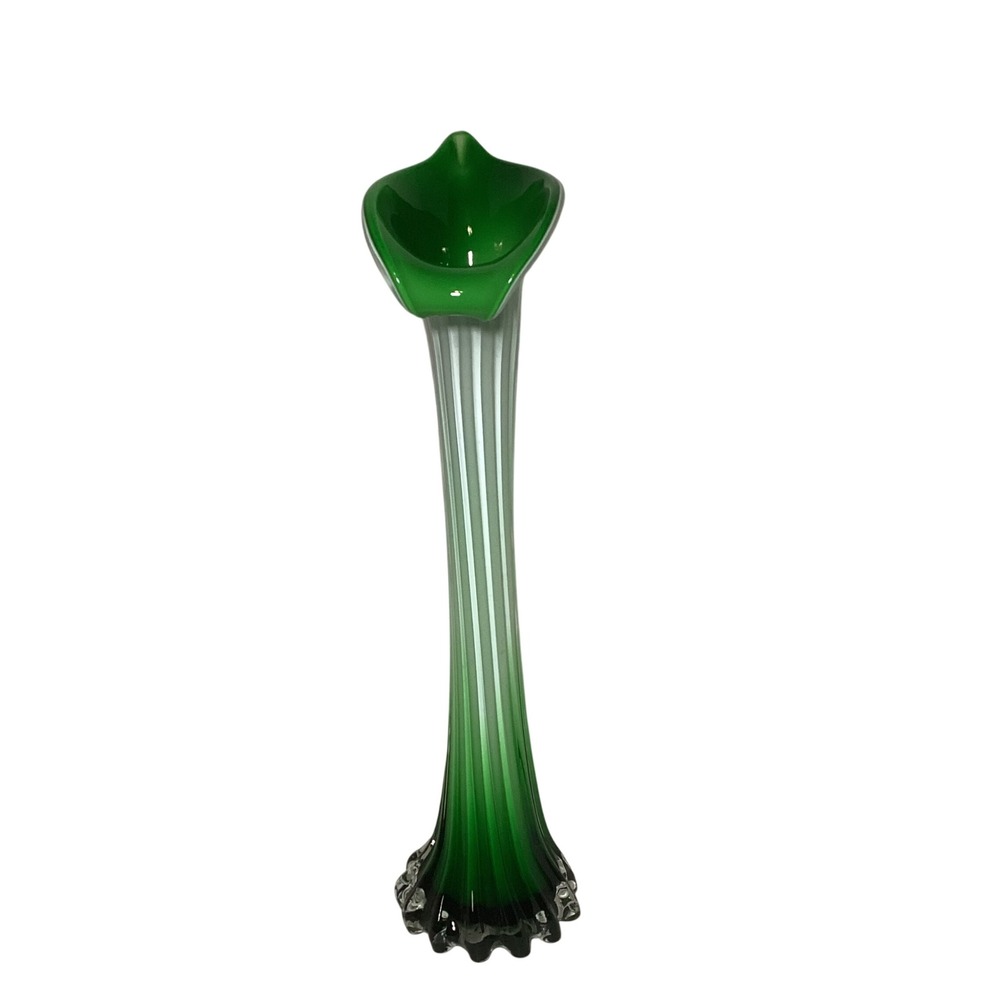 Art Glass Imports 16 Inch Green Calla Lily Bud Vase Ribbed Frosted Base *As Is
